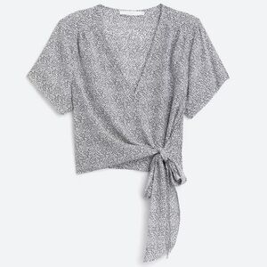 LUSH Ranya Faux Wrap Cropped Blouse | Black & White | Short-sleeve | Size M